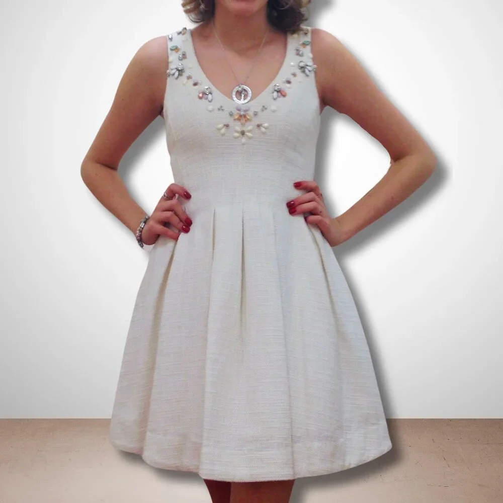 Gorgeous GB Beaded Fit & Flare Dress - Ivory XS - Picture 3 of 6